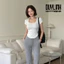 Áo thun nữ ngắn tay DUYLINH HOTTREND cổ tròn rộng vạt bầu vải borip co giãn ôm body tôn dáng