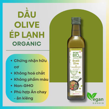 Dầu Ôliu Ép lạnh OLive Organic nguyên chất 500ml enerBio Dầu Thực Vật - Ăn Kiêng - Ăn Thực Dưỡng Vegangarden