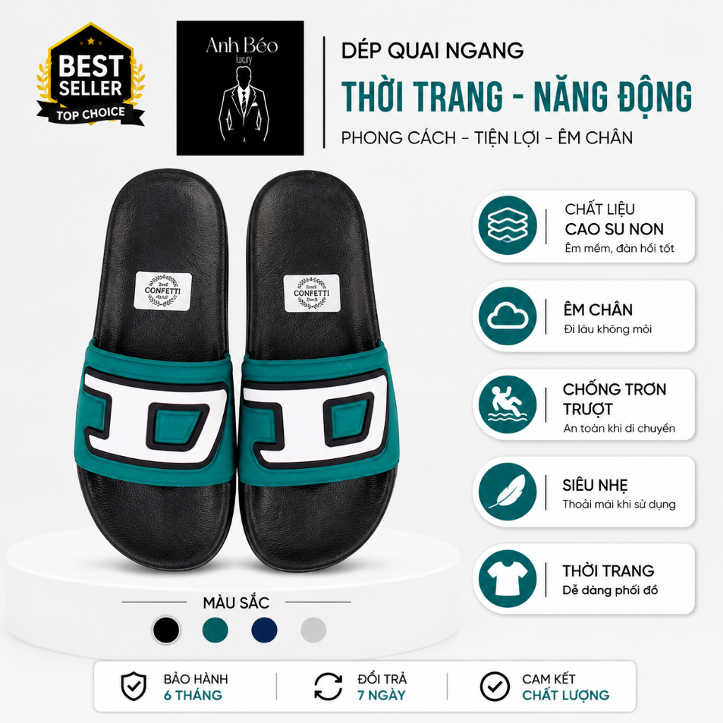 Dép Nam Quai Ngang Chống Trơn Trượt Đế Êm Siêu Nhẹ Phong Cách Hàn Quốc Anh Béo Luxury