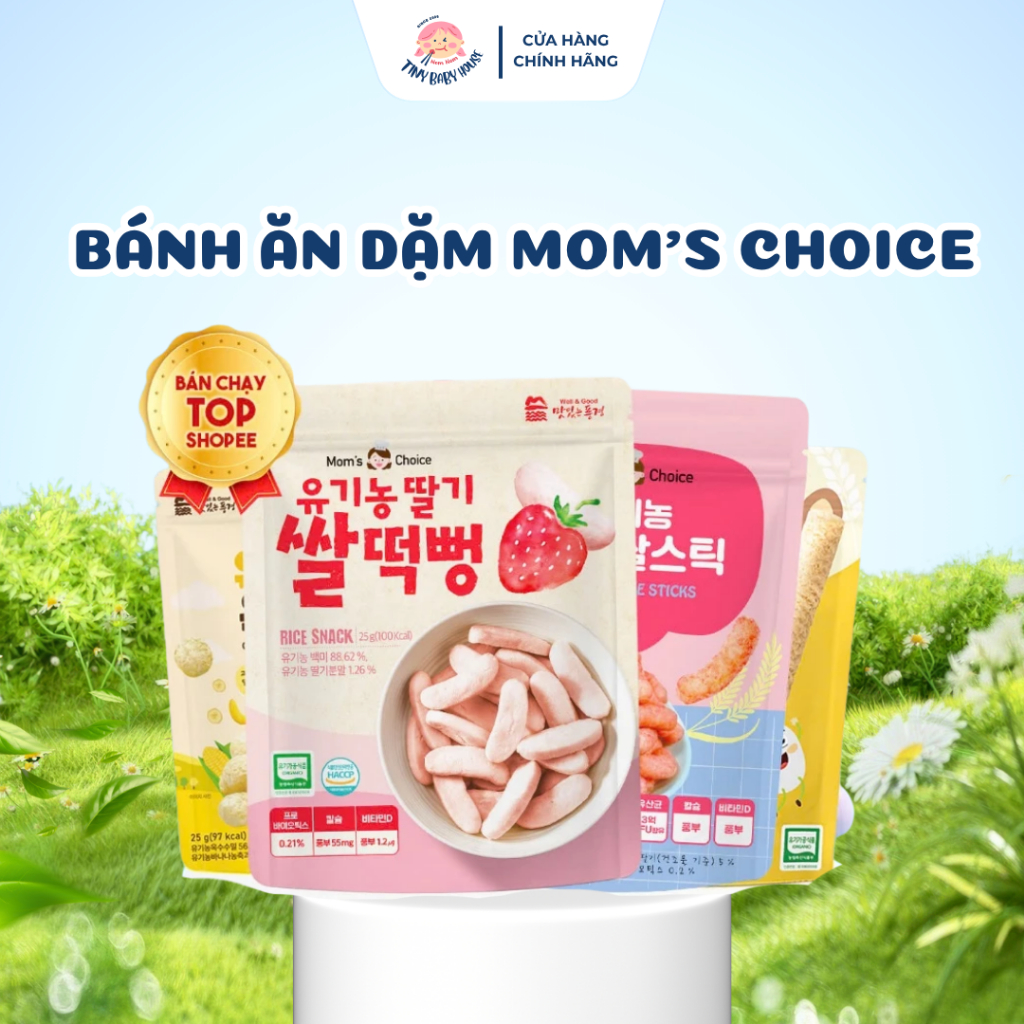 CHÍNH HÃNG - Bánh Gạo Hữu Cơ Thanh Dẹt Mom's Choice Cho Bé Từ 6 Tháng, Bánh Gạo Ăn Dặm Mom's Choice Dạng Thanh Dẹt