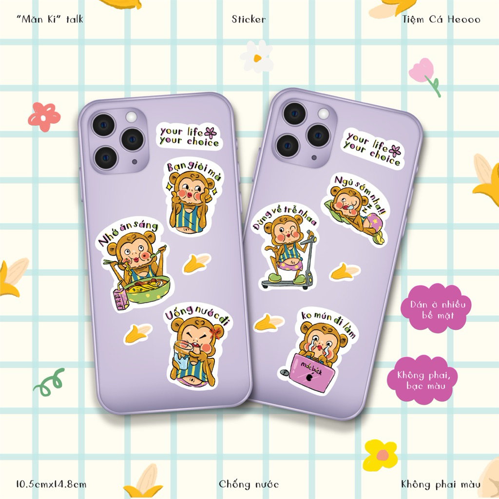 Set “Măn Ki talk” sticker chữa lành hài hước - Decal chống nước size A6