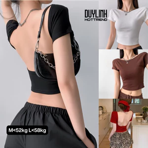 Áo croptop hở lưng có mút ngực vải cotton tay ngắn cổ tròn DUYLINH áo kiểu nữ ôm body vải dày DL16A