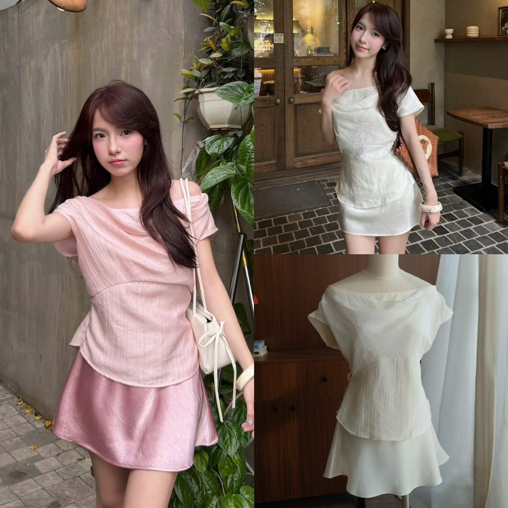 Julia Set (TSW) Set áo voan tơ lệch vai kèm chân váy lụa Nữ the.sweaterweather