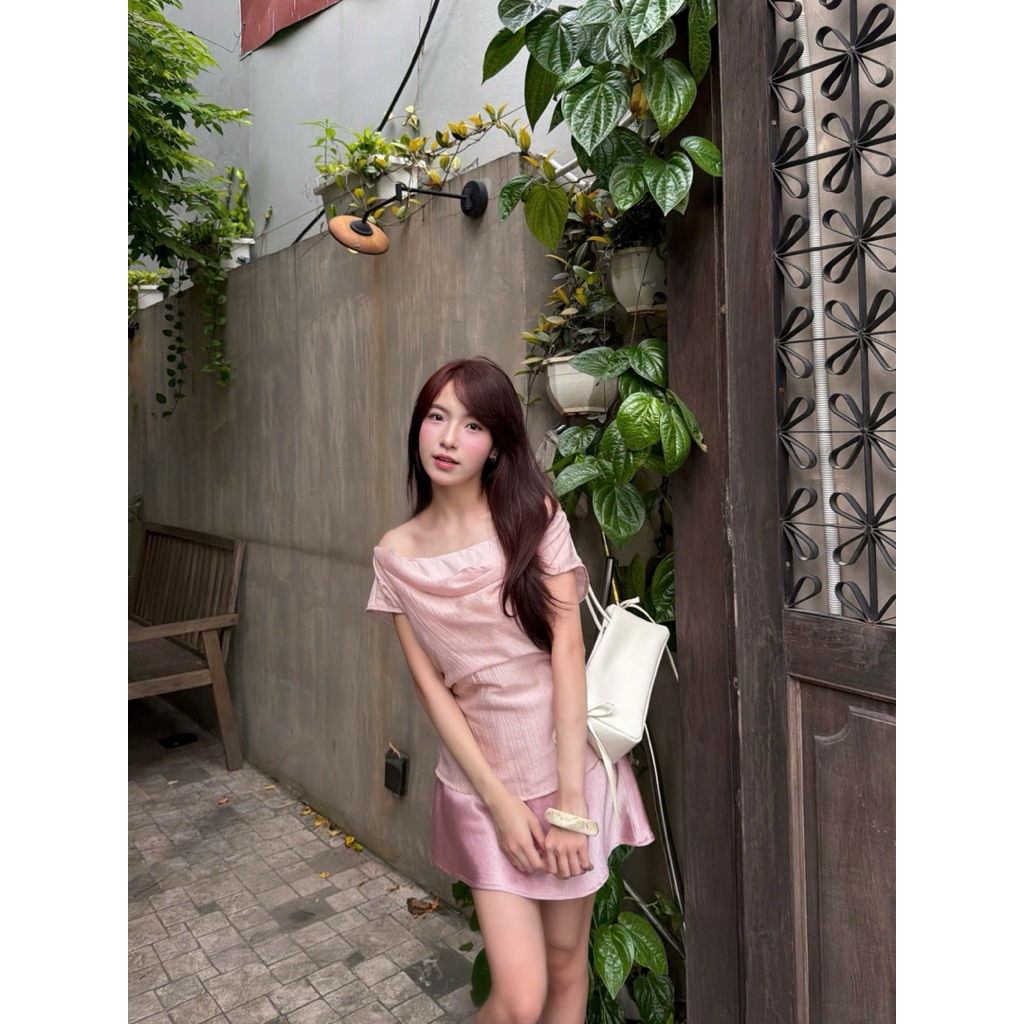 Julia Set (TSW) Set áo voan tơ lệch vai kèm chân váy lụa Nữ the.sweaterweather