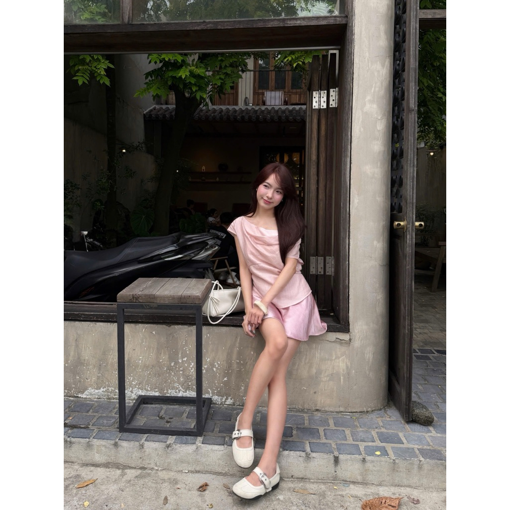 Julia Set (TSW) Set áo voan tơ lệch vai kèm chân váy lụa Nữ the.sweaterweather