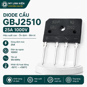 GBJ2510 Diode cầu chỉnh lưu 25A 1000V chính hãng chất lượng cao.