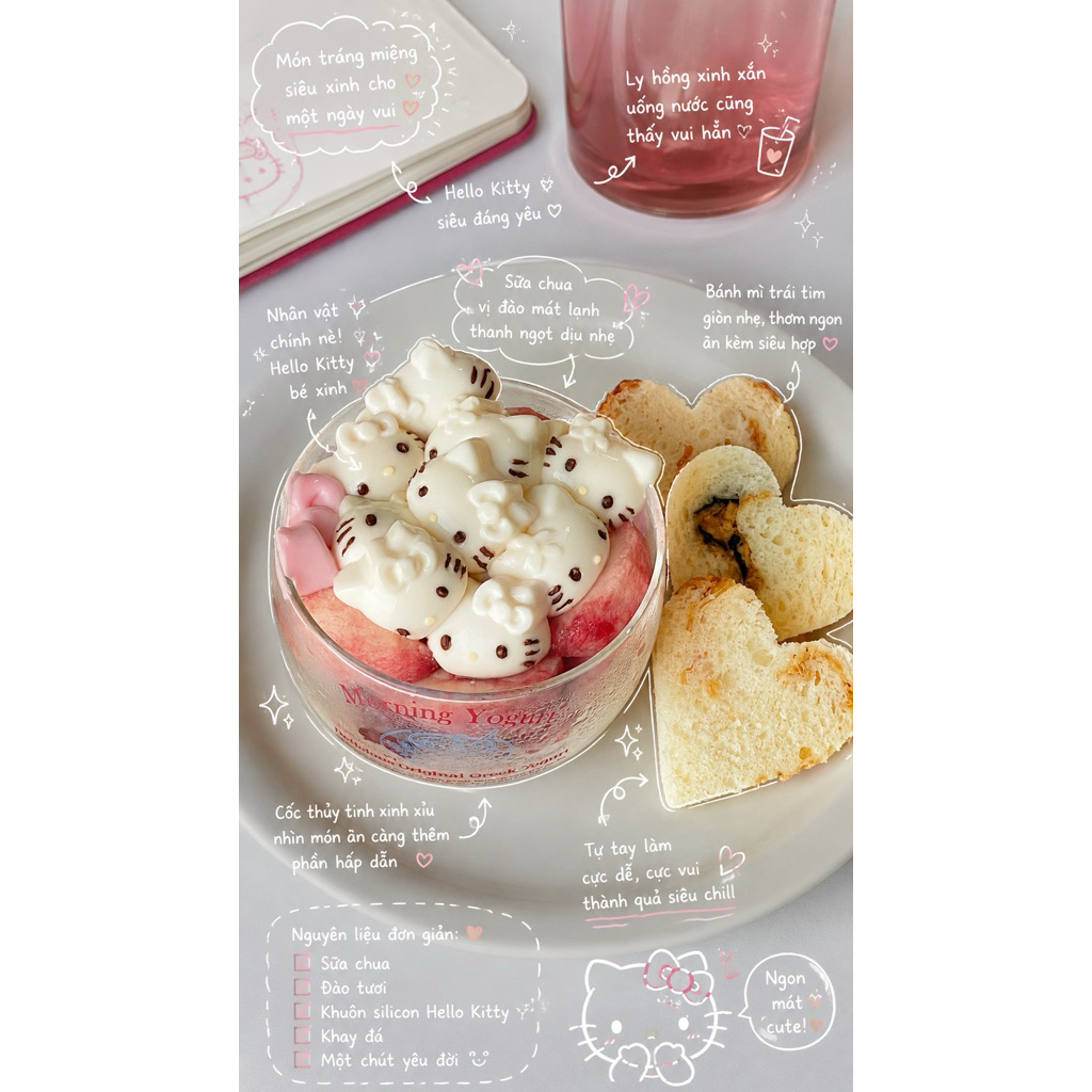 Khay Làm Đá Hello Kitty 24 Ô Có Hộp Đựng Nắp Đậy – Khuôn Silicone An Toàn Làm Đá Viên, Thạch Pudding, Kẹo Dẻo