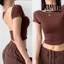 Áo croptop hở lưng có mút ngực vải cotton tay ngắn cổ tròn DUYLINH áo kiểu nữ ôm body vải dày DL16A