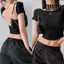 Áo croptop hở lưng có mút ngực vải cotton tay ngắn cổ tròn DUYLINH áo kiểu nữ ôm body vải dày DL16A