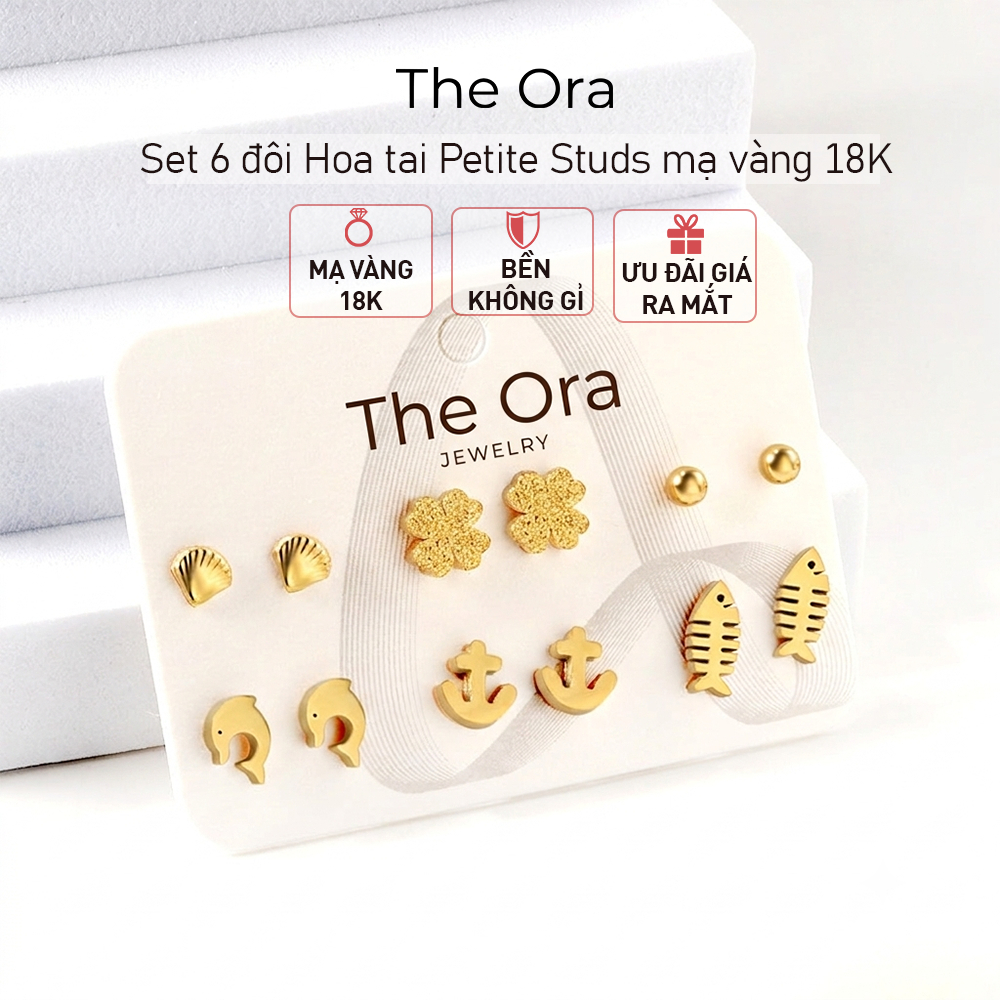 [ƯU ĐÃI RA MẮT] Set 6 đôi Hoa tai Petite Studs mạ vàng 18K - thiết kế trẻ trung - AS015