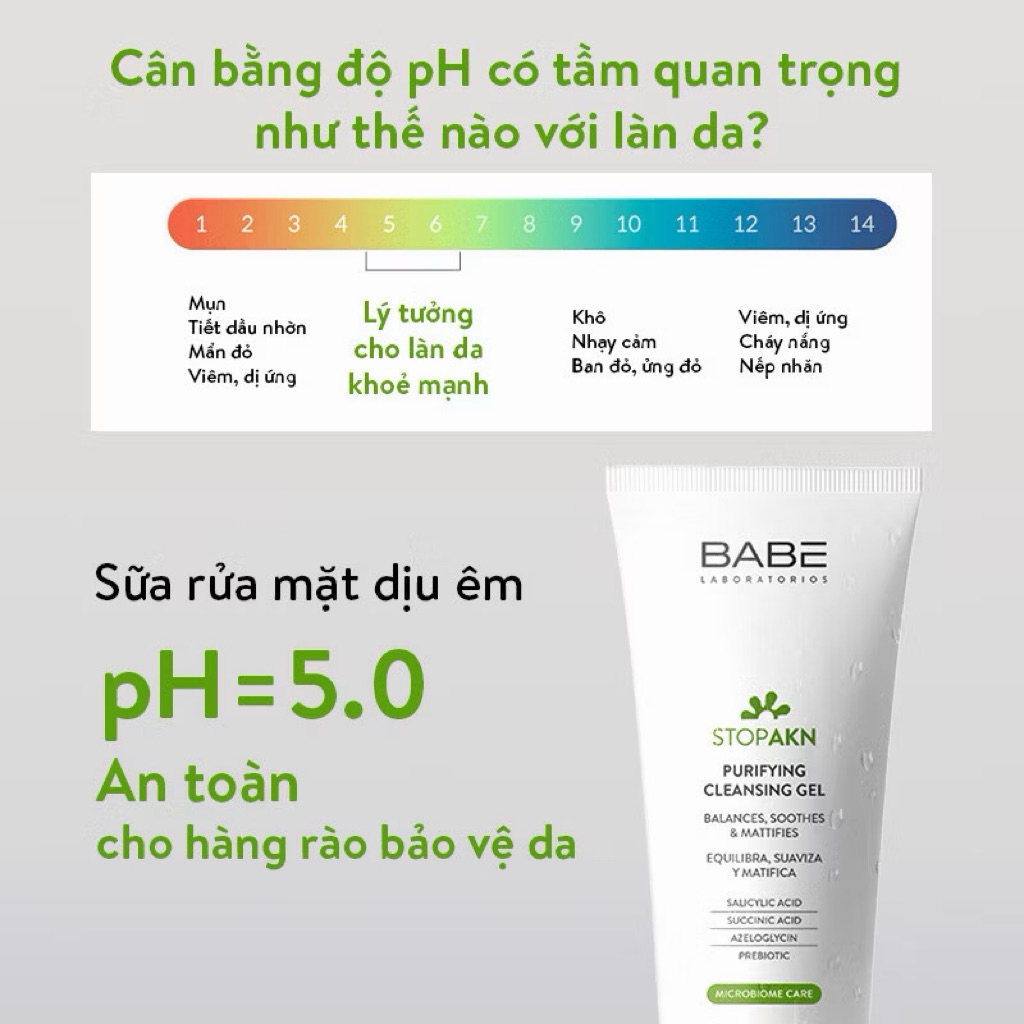 [HÀNG CÔNG TY] Sữa Rửa Mặt Làm Sạch Và Dưỡng Ẩm Kiềm Dầu BABE Stop AKN Purifying Cleansing Gel .