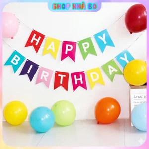 Dây Cờ Treo Chữ Happy Birthday Đuôi Cá Chữ Trắng Nhà Bo Đủ Màu Sắc Chất Liệu Giấy Cao Cấp