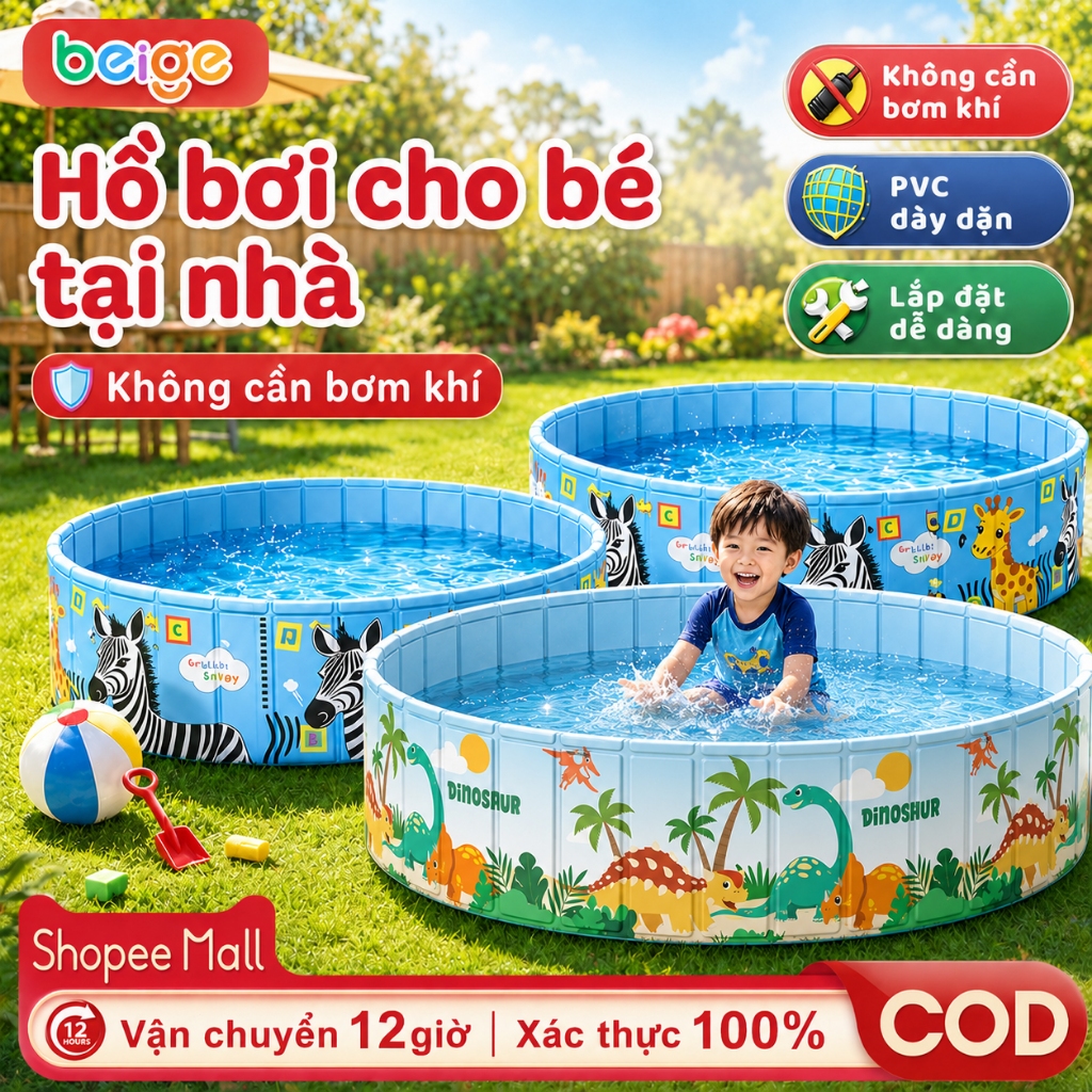 Bể bơi Beige, hồ bơi cho bé tại nhà Hồ bơi xếp gọn PVC siêu bền,Mẫu mới nhất năm 2026