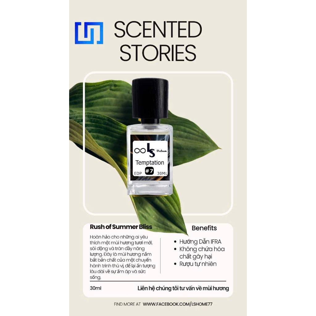 LS PERFUME Temptation 30ml - Nước hoa nam pha chế thủ công Hương gỗ ấm & gợi cảm, Lưu hương lâu