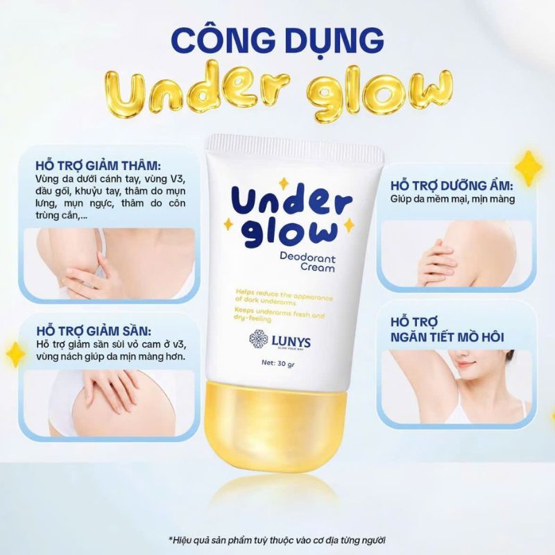 [MUA 1 TẶNG 1] LUNYS Kem Hỗ Trợ Giảm Thâm Làm Trắng Vùng Da Dưới Cánh Tay, V3, Khuỷu Tay UNDER GLOW 30G-DƯỠNG trắng sáng