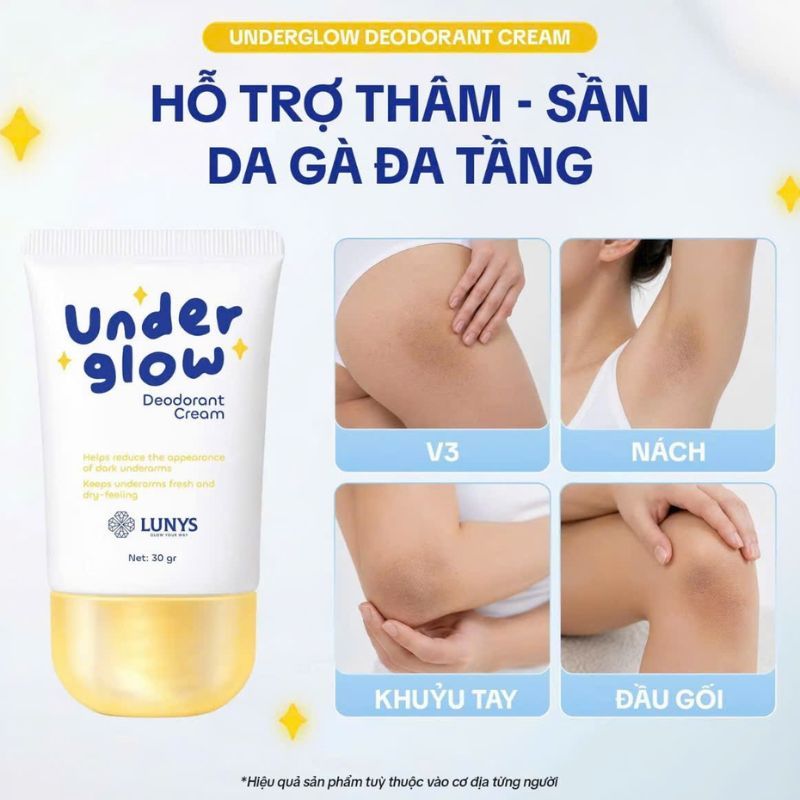 [MUA 1 TẶNG 1] LUNYS Kem Hỗ Trợ Giảm Thâm Làm Trắng Vùng Da Dưới Cánh Tay, V3, Khuỷu Tay UNDER GLOW 30G-DƯỠNG trắng sáng