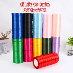Sỉ 1 lốc/ 10 cuộn Ruy Băng 2CM x 22M, Có Viền Chống Tưa, Trang Trí Hoa, Nơ Và Gói Quà