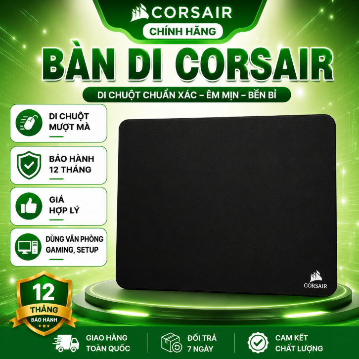 Bàn Di Chuột Corsair Size Lớn 40x45cm Dày 4mm – Tấm Lót Chuột Gaming Bo Viền Chống Trượt,Cho Game Và Văn Phòng