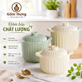 Hũ Đựng Mỡ, Đựng Cơm, Đựng Canh, Gia Vị Bằng Sứ Có Tay Cầm Và Nắp Đậy Dung Tích 1L và 1,5L