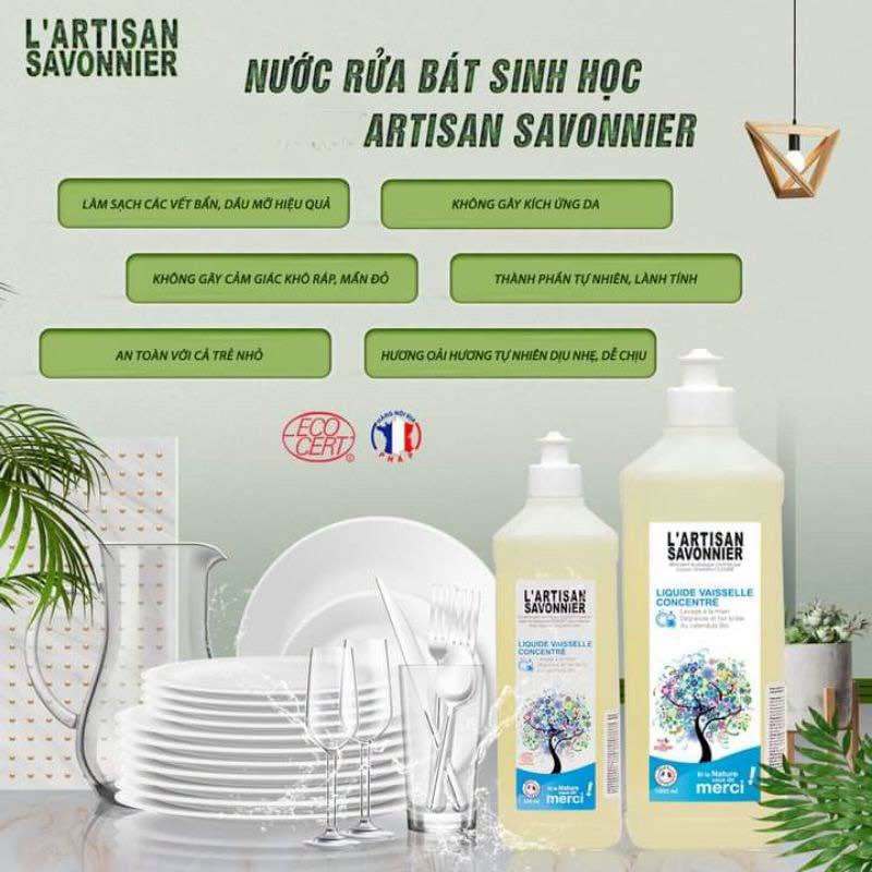Nước rửa chén sinh học đậm đặc hương chanh Artisan Savonnier 1L