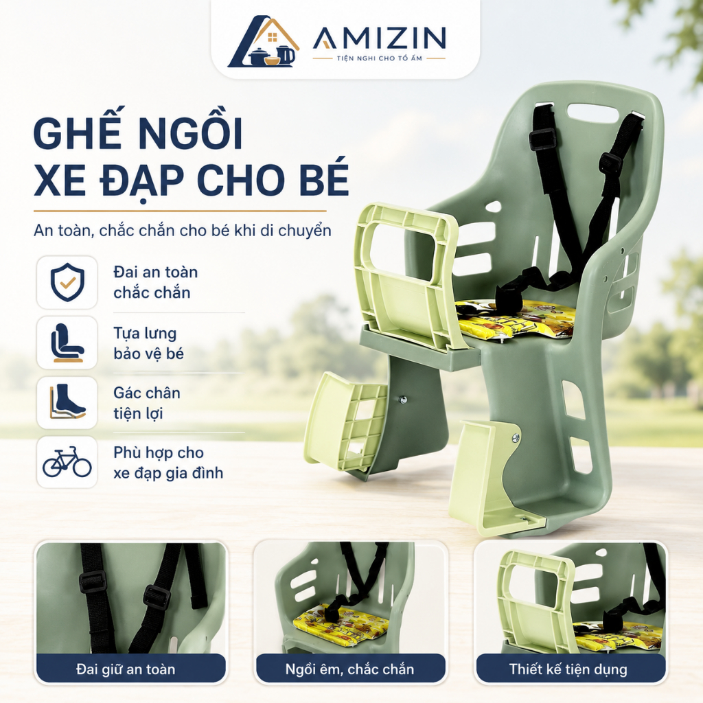 Ghế ngồi xe đạp cho trẻ em Việt Nhật-Cho bé từ 1 đến 5 tuổi-Đầy đủ phụ kiện lắp.