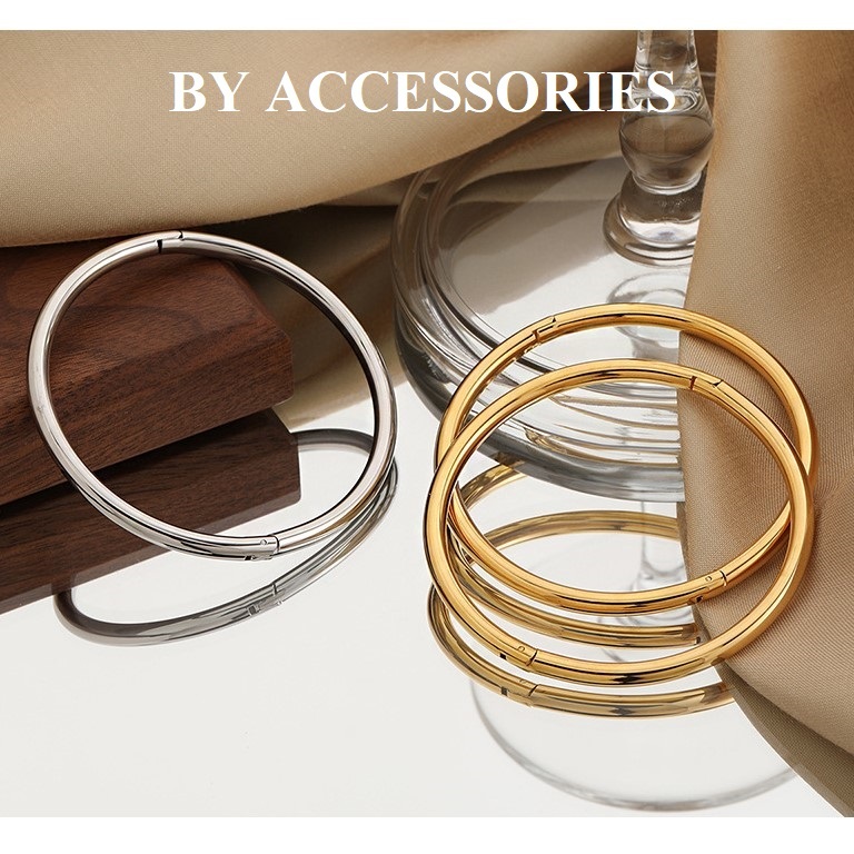 Vòng tay titan nam nữ unisex tròn trơn basic có khóa mở dày 4mm nhiều size không gỉ CF44 BY ACCESSORIES