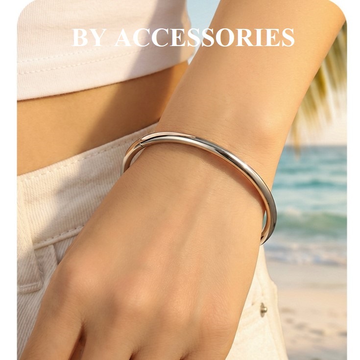 Vòng tay titan nam nữ unisex tròn trơn basic có khóa mở dày 4mm nhiều size không gỉ CF44 BY ACCESSORIES