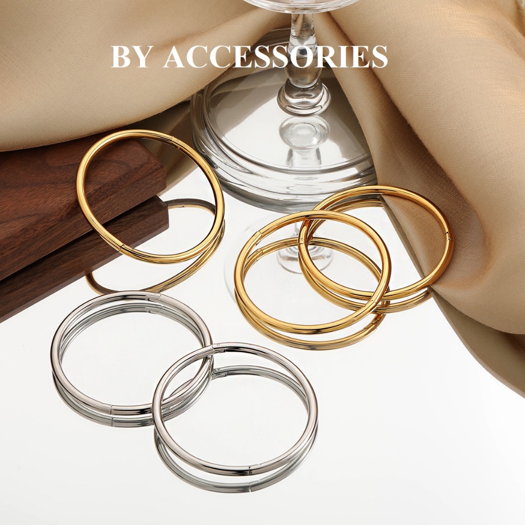 Vòng tay titan nam nữ unisex tròn trơn basic có khóa mở dày 4mm nhiều size không gỉ CF44 BY ACCESSORIES