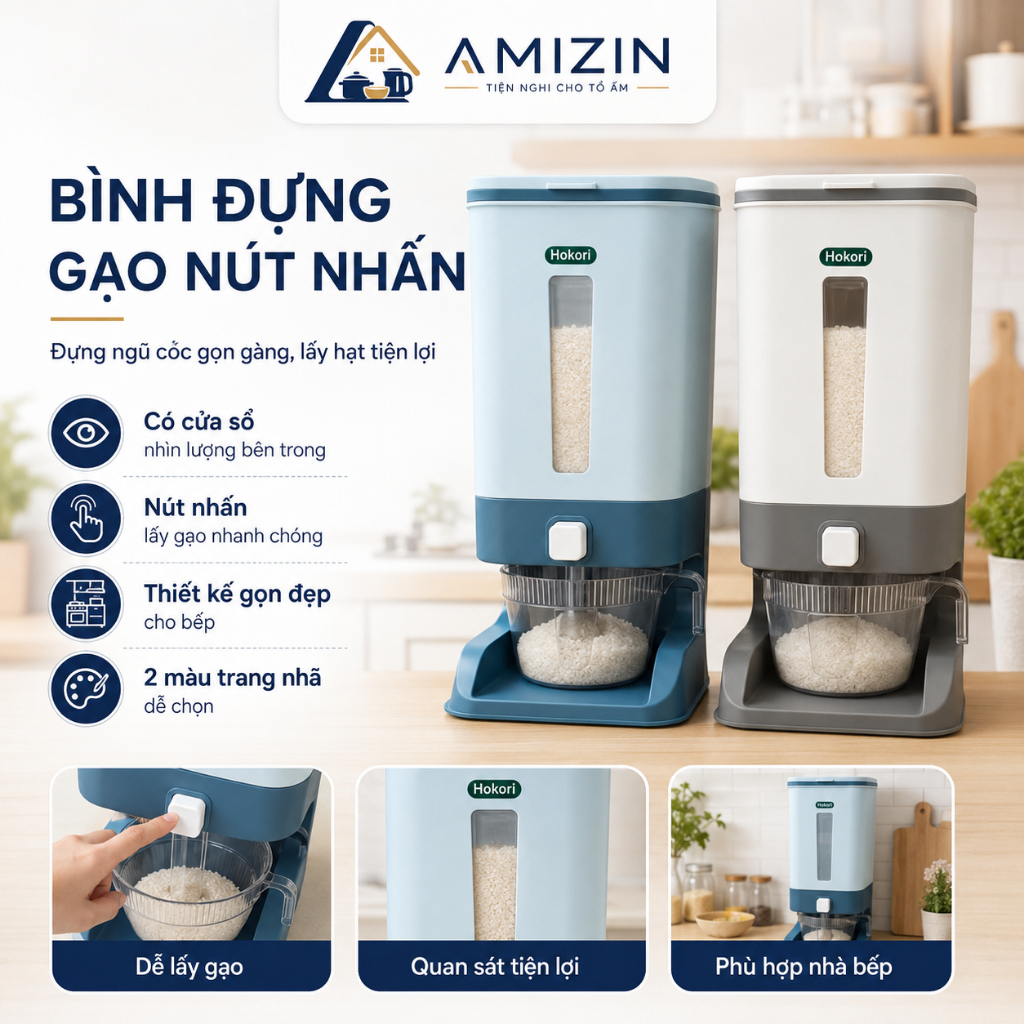 thùng đựng gạo nhựa eccox 12l đựng thực phẩm khô, ngũ cốc tiện ích, thùng gạo kèm cốc