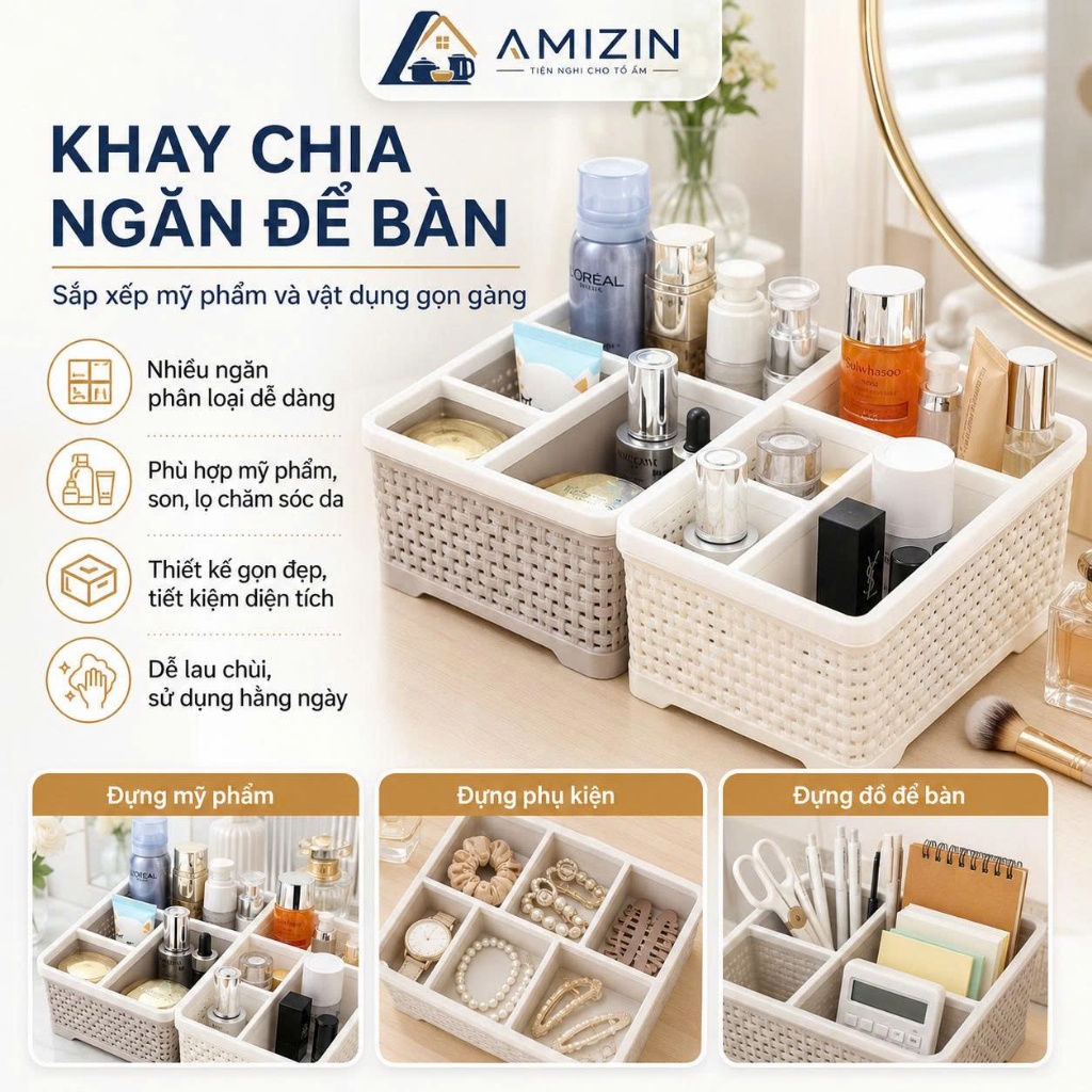 Khay đựng đồ 4 ngăng tiện ích.Chất liệu nhựa PP an toàn.Phù hợp đựng mọi đồ vặt