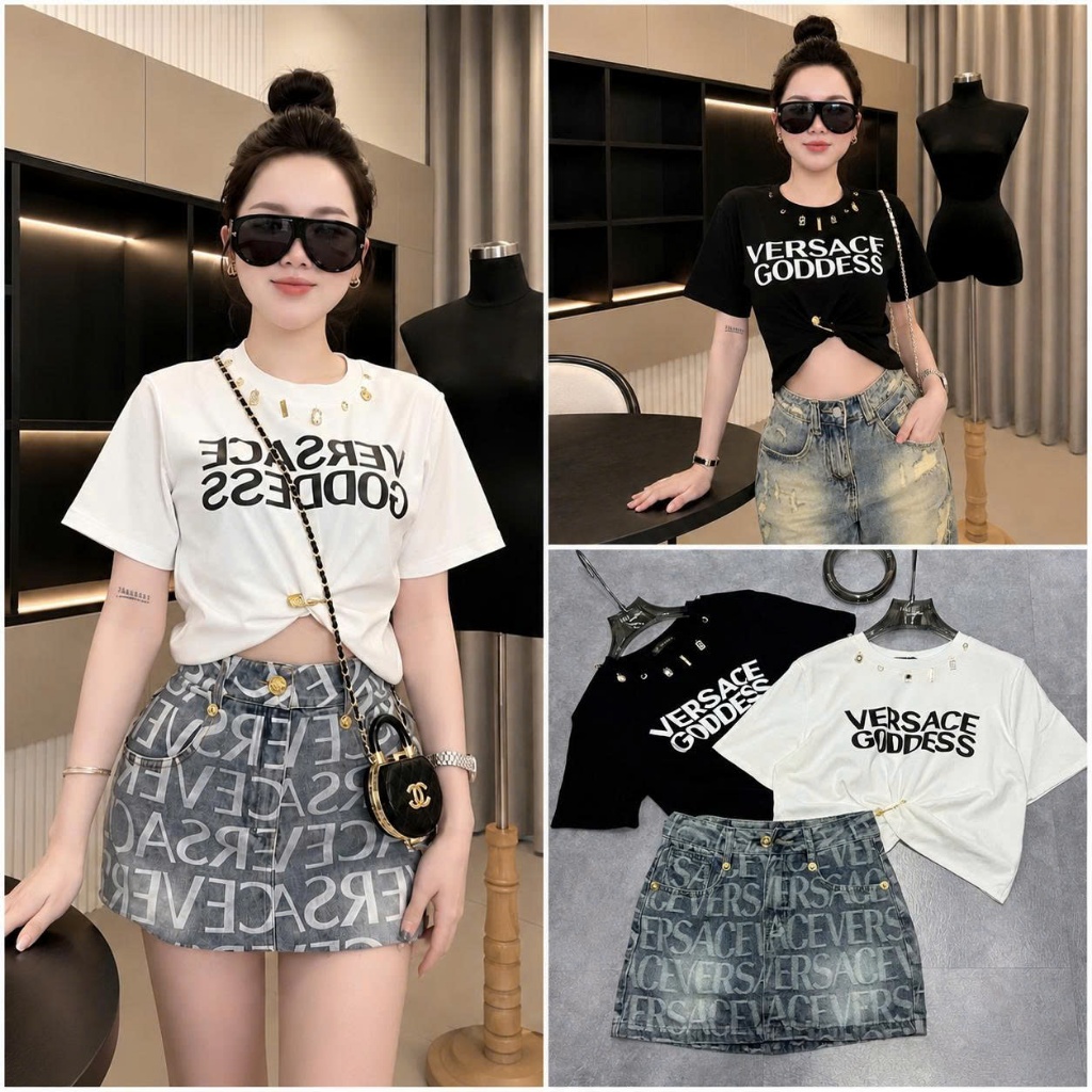 Áo thun croptop họa tiết  chữ ghim băng HiNa QCCC QCL1 AK0008