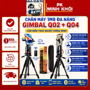 Gimbal Q02, Q04 Cảm Biến Theo Người 360 Độ, Tripod Đa Năng 1M8, Điều Khiển Chụp Ảnh Từ Xa