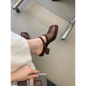 Guốc lưới đính đá mũi vuông