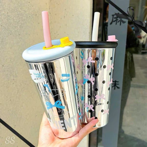 Ly Giữ Nhiệt Inox 304 Kèm Ống Hút Và Nắp Silicon 500ml - Cốc Giữ Nhiệt Uống Nước, Cà Phê, Trà Sữa