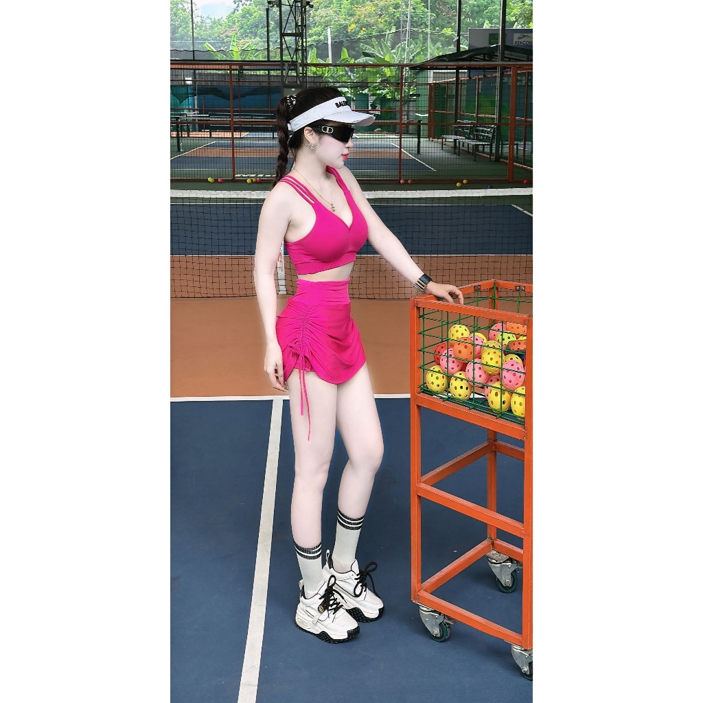 Bộ thể thao nữ chât thun co dãn tặng mút tập aerobic, gym nữ, đi biển, Pickleball, đồ bơi nữ.....TS