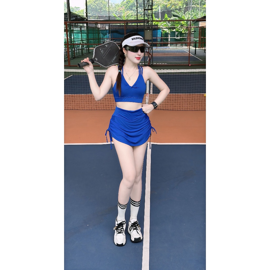 Bộ thể thao nữ chât thun co dãn tặng mút tập aerobic, gym nữ, đi biển, Pickleball, đồ bơi nữ.....TS