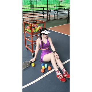 Bộ thể thao nữ, chân váy rút sườn mix áo bra đan dây ,chất thun co dãn dùng tập gym yoga, aerobic