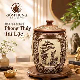 Hũ Gạo Phú Quý- Trường Xuân, Hũ Đựng Gạo Tứ Quý,Hũ Đựng Gạo Phong Thủy Cao Cấp Bát Tràng, Tụ Tài,Giữ Tài Lộc