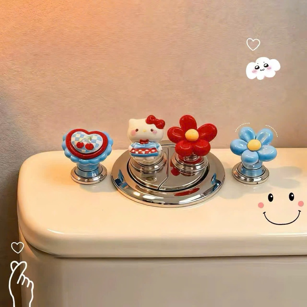 Set 4 nút nhấn bồn cầu hình hoa hello kitty tiện lợi