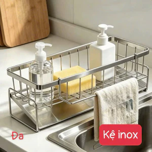 Kệ Để Bồn Rửa Bát Inox 304 - Giá Đựng Miếng Rửa Chén, Xà Phòng, Khăn Lau Tiện Lợi Chống Gỉ