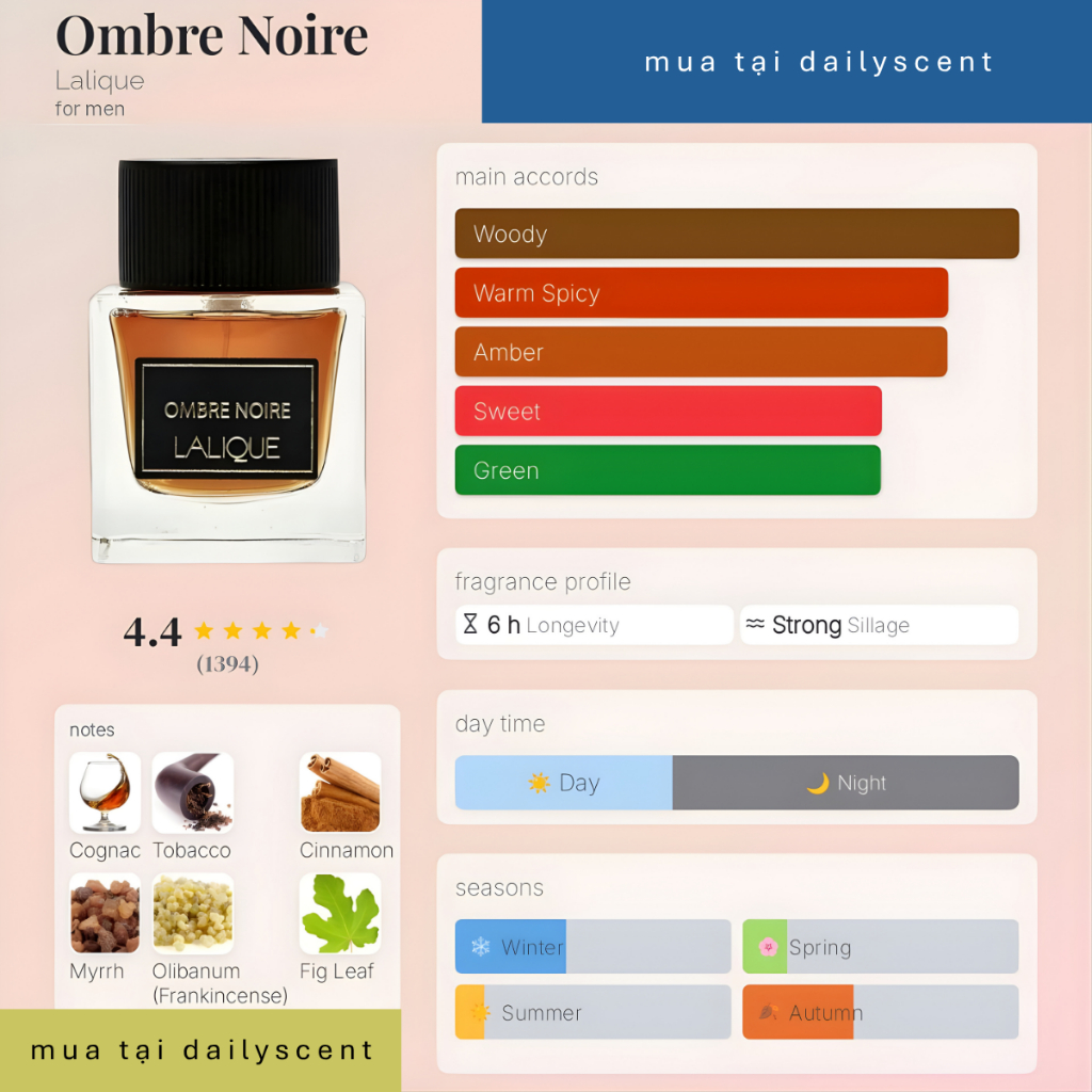 Nước hoa Ombre Noire Lalique 100ml Lalique| Nước hoa nam| Nước hoa ngày mát| Nước hoa mùi ngọt| Dailyscent