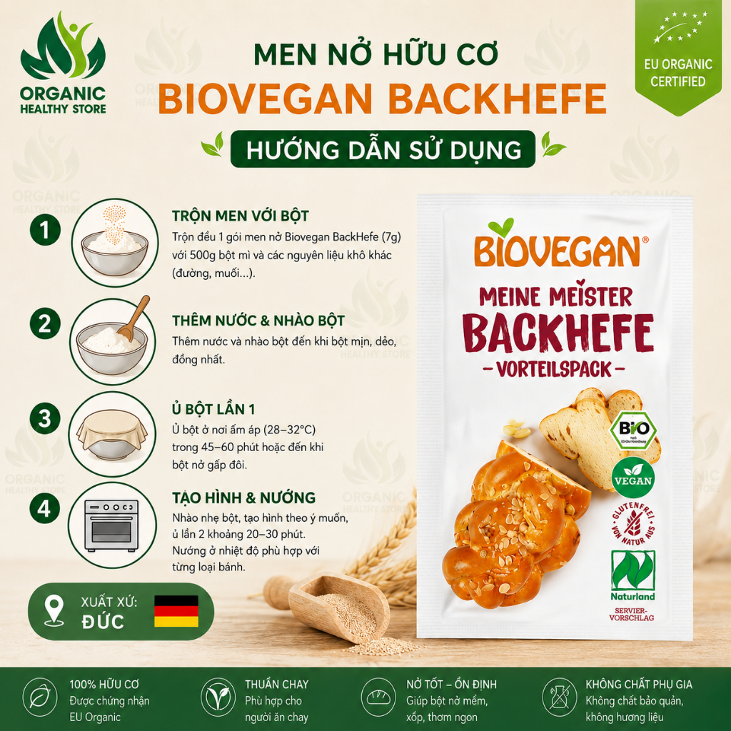 Men nở hữu cơ BackHefe Biovegan Dried Yeast gói 7g