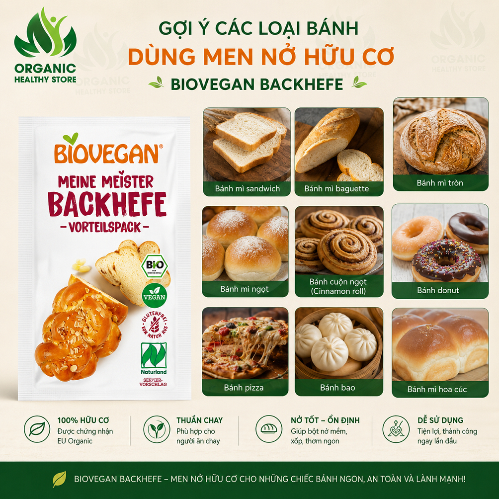 Men nở hữu cơ BackHefe Biovegan Dried Yeast gói 7g