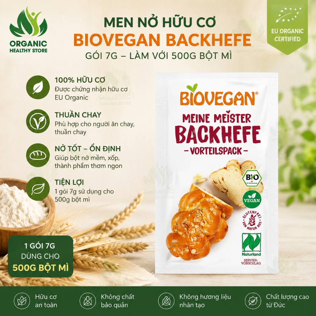 Men nở hữu cơ BackHefe Biovegan Dried Yeast gói 7g