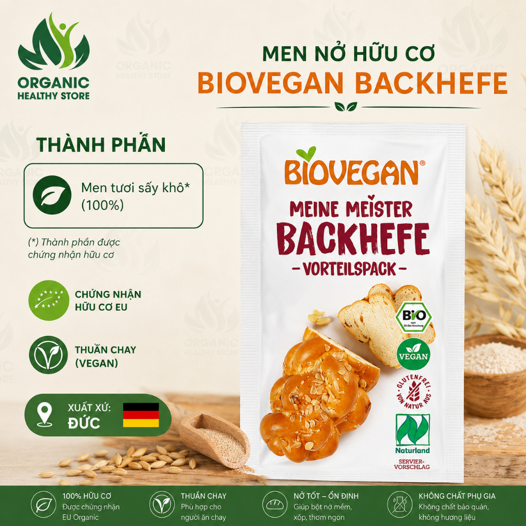 Men nở hữu cơ BackHefe Biovegan Dried Yeast gói 7g