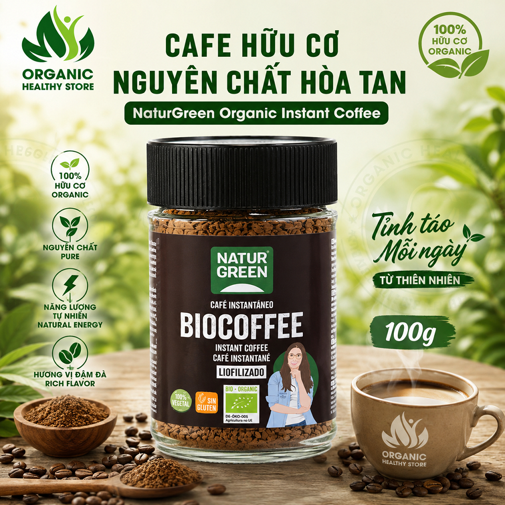 Cafe Hữu Cơ nguyên chất Hòa tan NaturGreen Organic Instant Coffee 100g