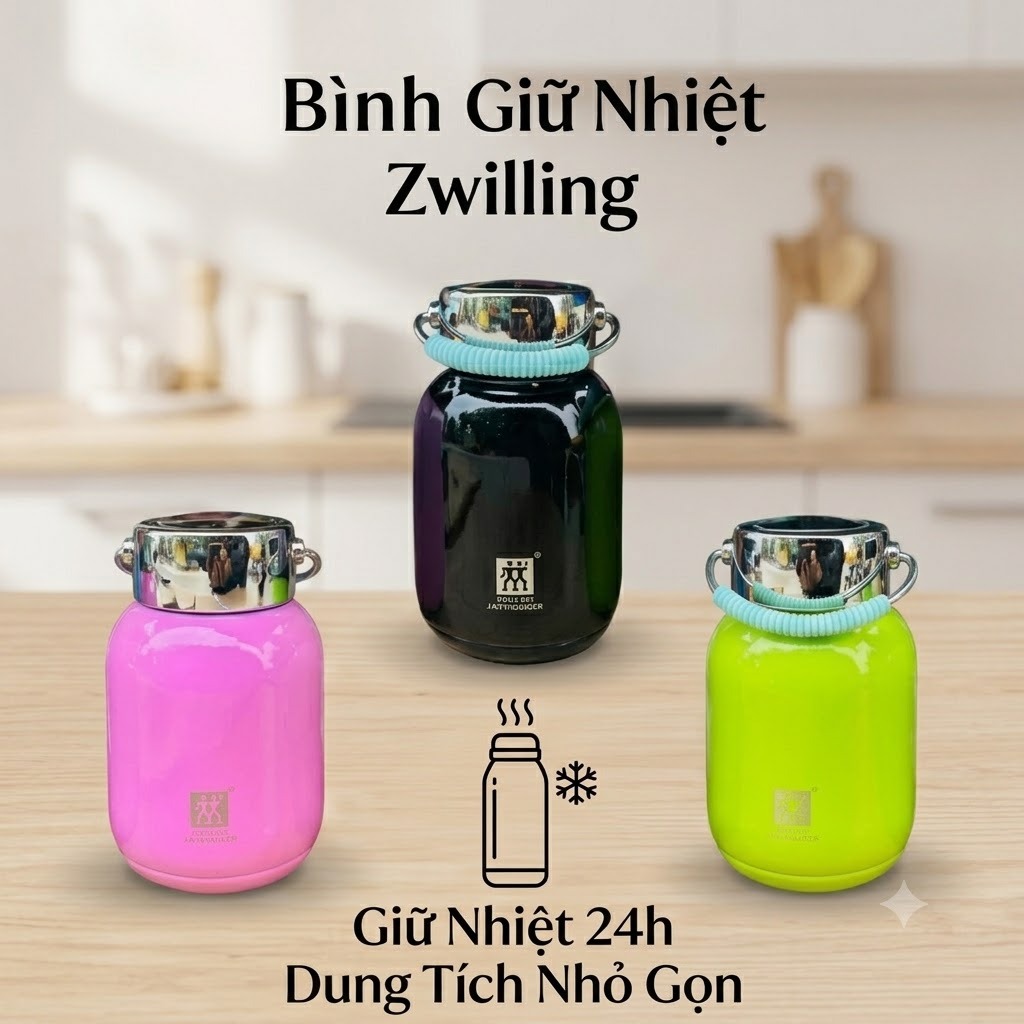 Bình Giữ Nhiệt Zwilling 330ml Dáng Bom Mini Cao Cấp - Bình Nước Giữ Nhiệt Inox 316 Có Quai Xách Đi Học Đi Làm