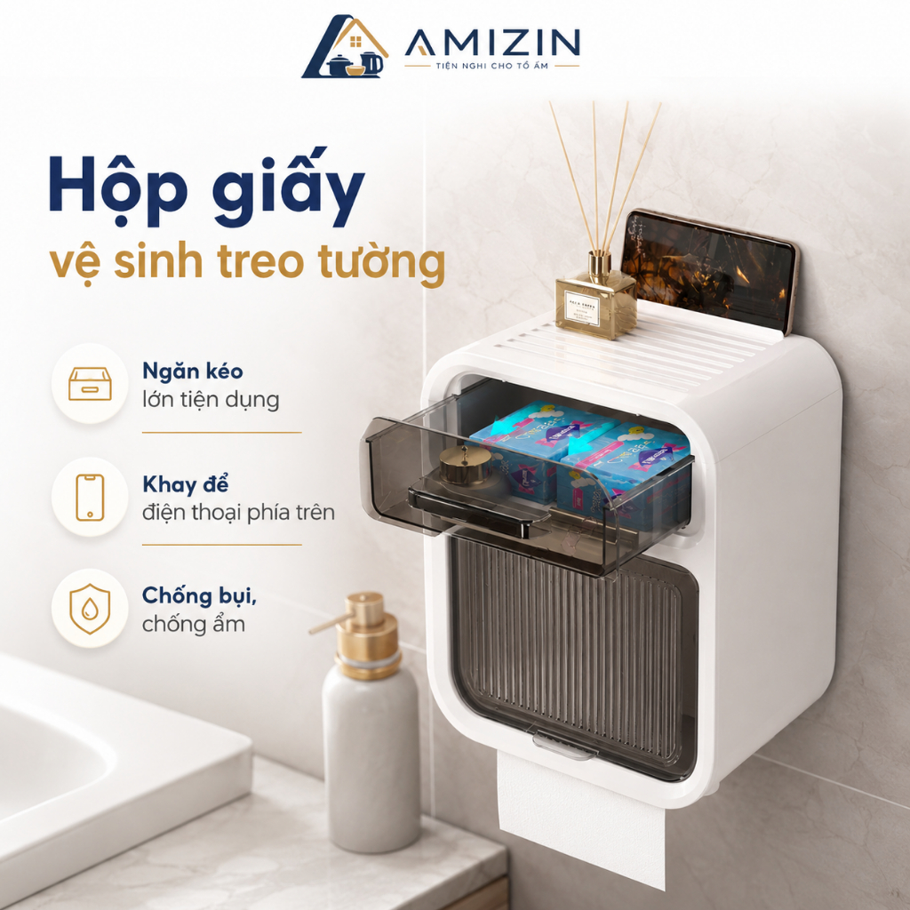 Hộp Đựng Giấy Vệ Sinh 2 Tầng Cao Cấp Hộp Đựng Giấy Hộp Giấy Vệ Sinh Có Kệ Để Điện Thoại(tặng kèm 1 miếng dán)