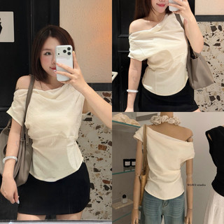 𝐏𝐡𝐢𝐞𝐧 𝐖𝐆𝐖𝐄 | (Sẵn) w9345 Áo Thô Cổ Đổ Trễ Vai Cộc Tay 2 Màu