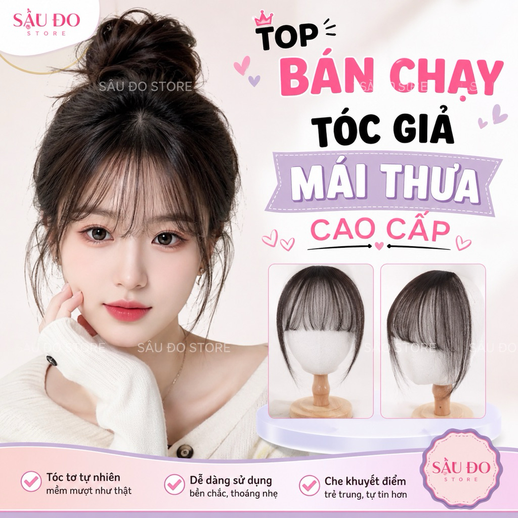 [HÀNG SIÊU CẤP] TÓC GIẢ MÁI THƯA ĐỦ MÀU CLIP THẬT HƯỚNG DẪN ĐỘI TÓC